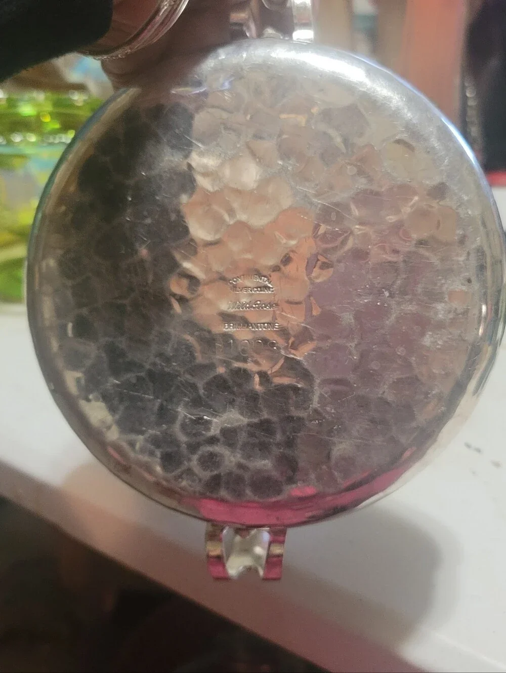 Vintage Wild Rose F1003 Hammered Aluminum Candy Dish w/ Bale Handle/ Bridal